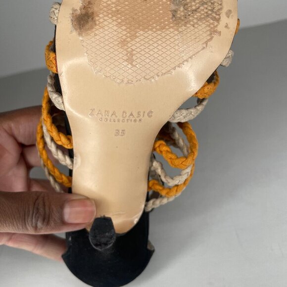 ZARA Leather Orange Black Beige Braided Stiletto Sandals Sz Us 5 Retro - Picture 12 of 13